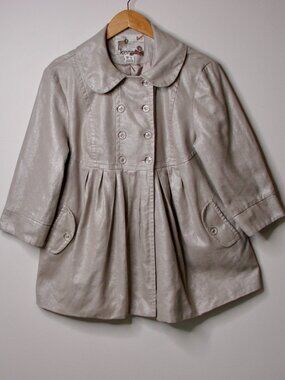 Kensie Linen Swing Coat Jacket A-line Pleats Metallic Taupe Gray Beige Large